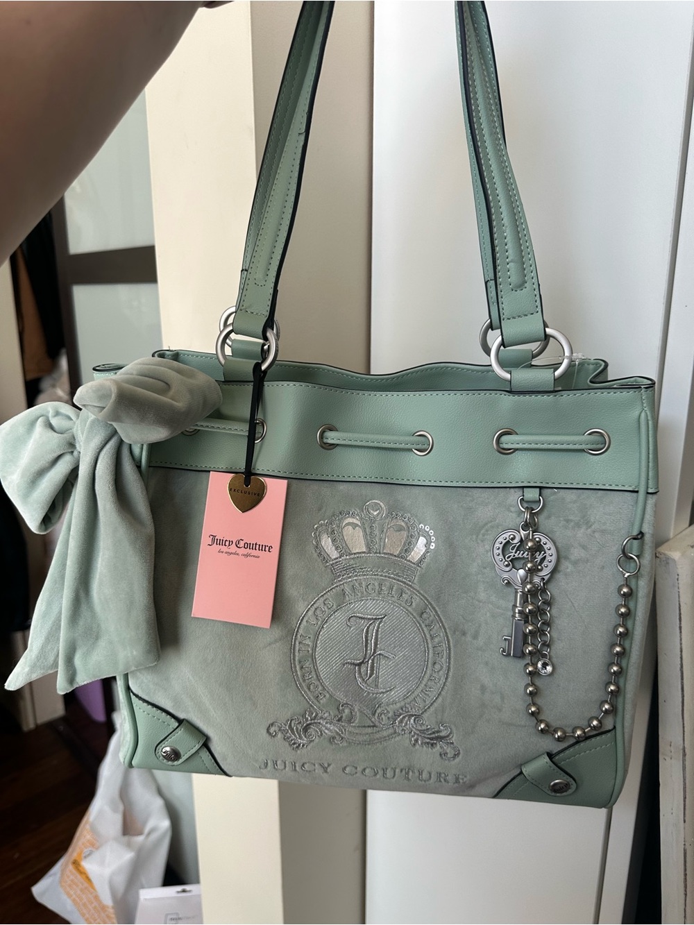 Juicy Couture Seafoam Green Tote with Charm and Bow